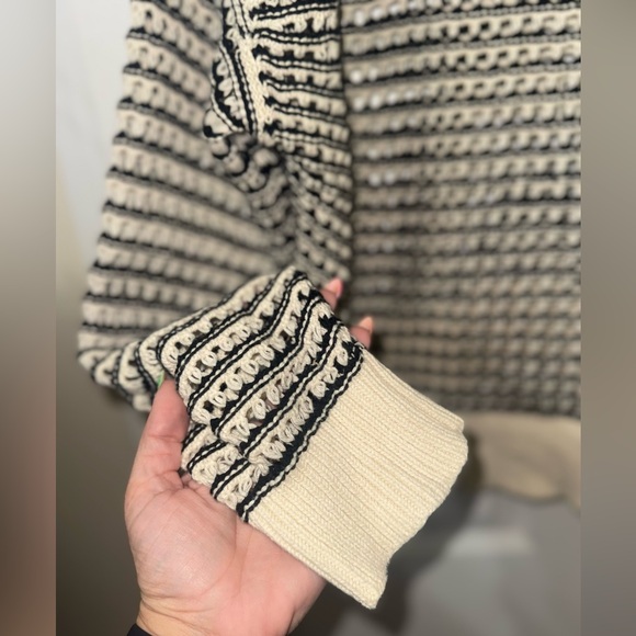 Cream and Black Patterned Crewneck Knit Sweater - Picture 4 of 6